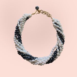 Vintage Costume Pearl Necklace White and Black Twisted Pearl Strands
